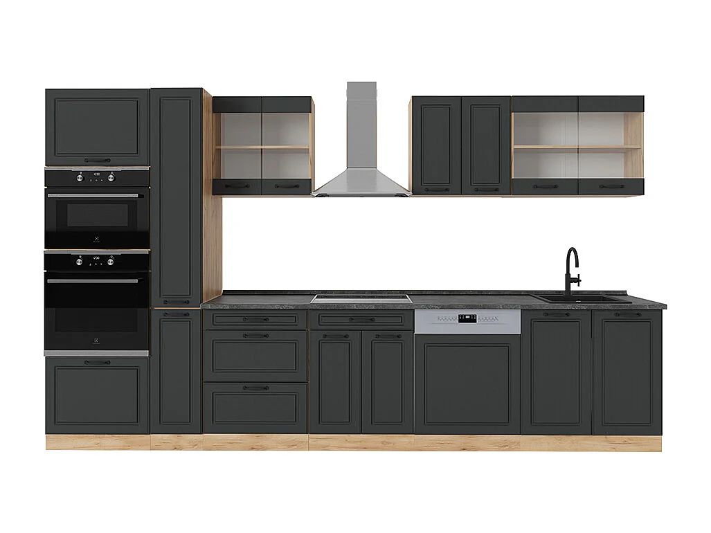 Cuisine complète  anthracite campagne/chêne doré 350x60x81.6 r-line