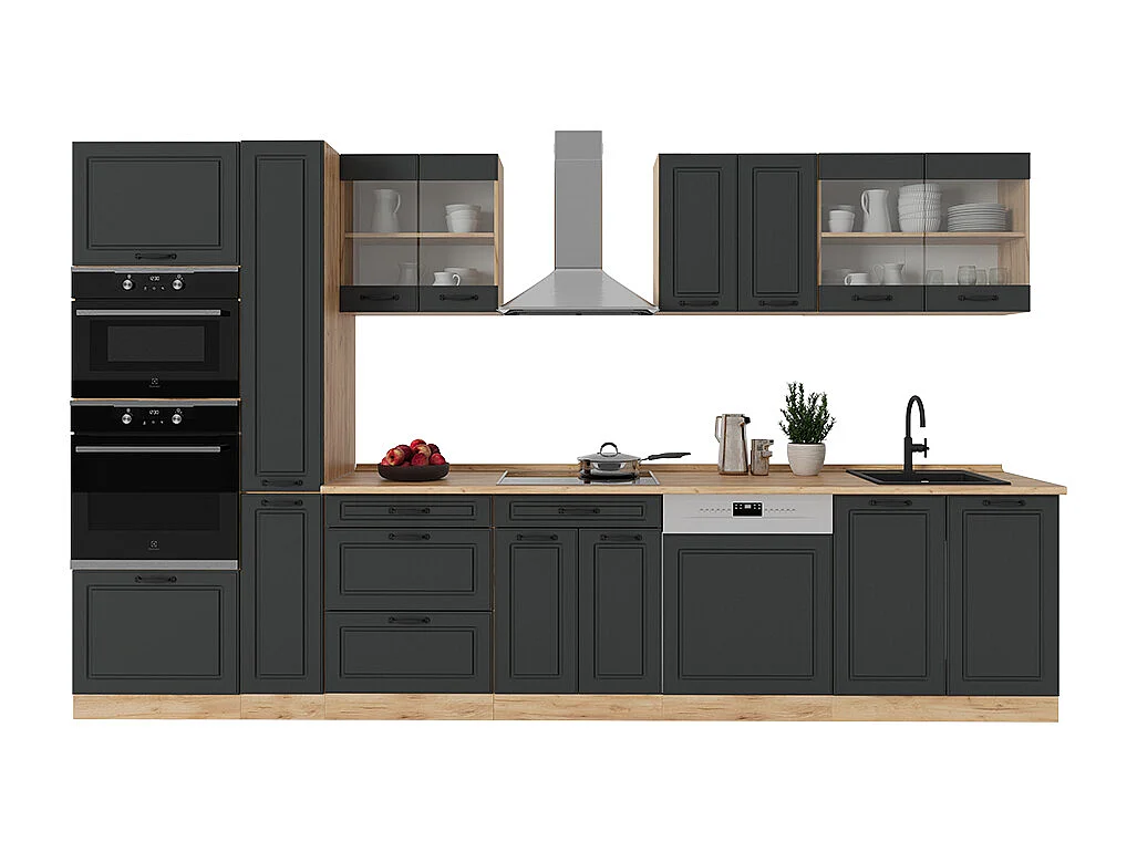 Cuisine complète  anthracite campagne/chêne doré 350x60x81.6 r-line