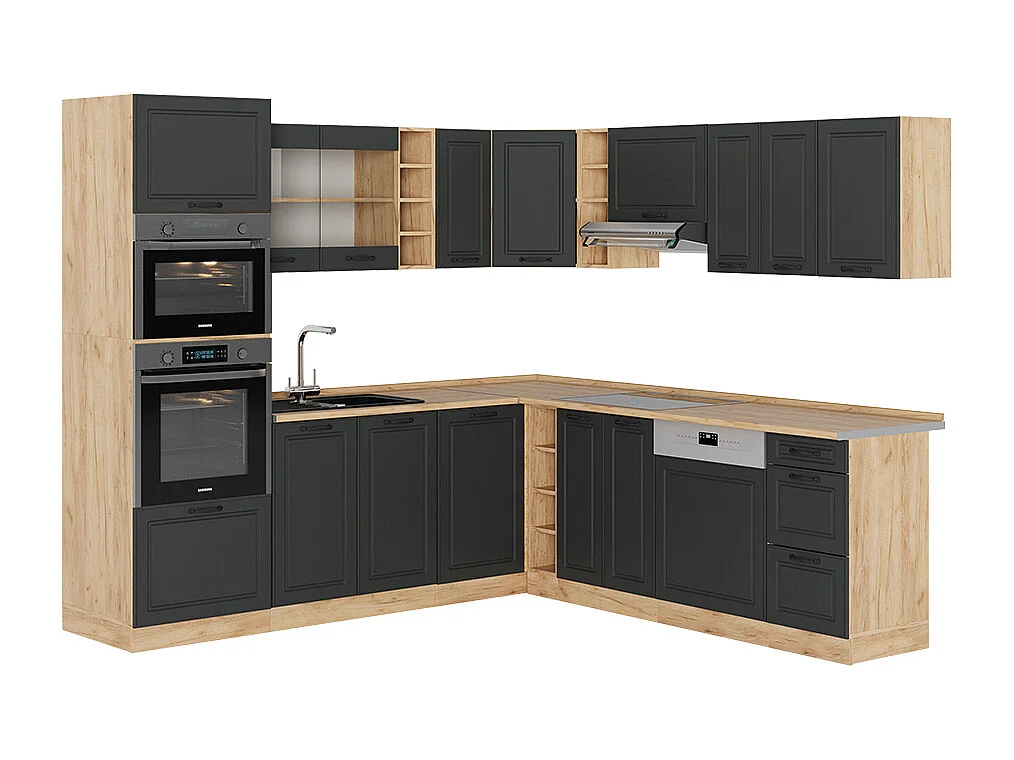Cuisine en angle anthracite campagne/chêne doré 247x60x81.6 r-line
