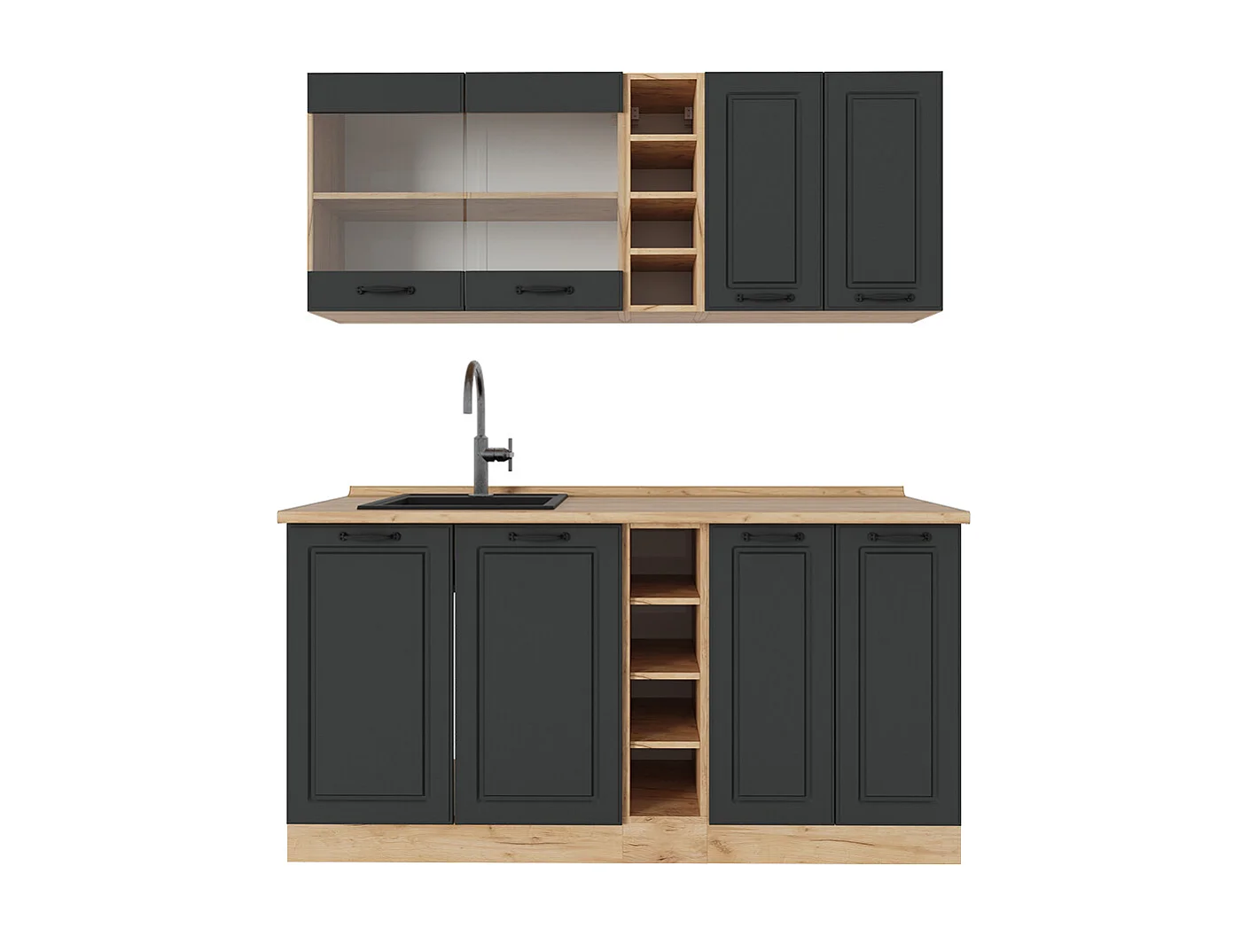 Singlekøkken antracit landhus/gyldent egetræ 160x60x81.6 r-line