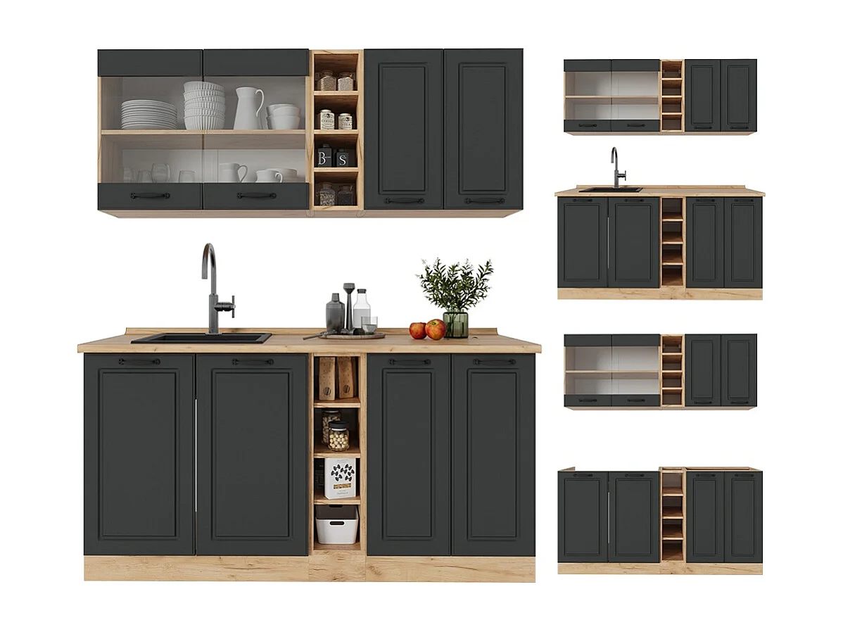 Singlekøkken antracit landhus/gyldent egetræ 160x60x81.6 r-line
