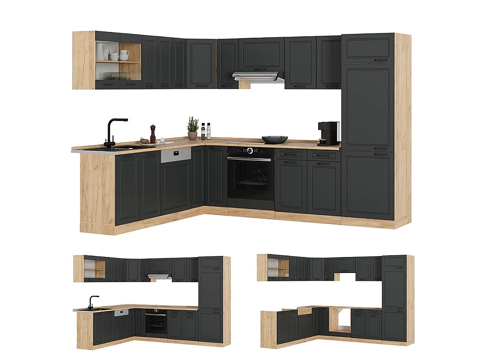 Cuisine en angle anthracite campagne/chêne de force doré 287x60x81.6 r-line
