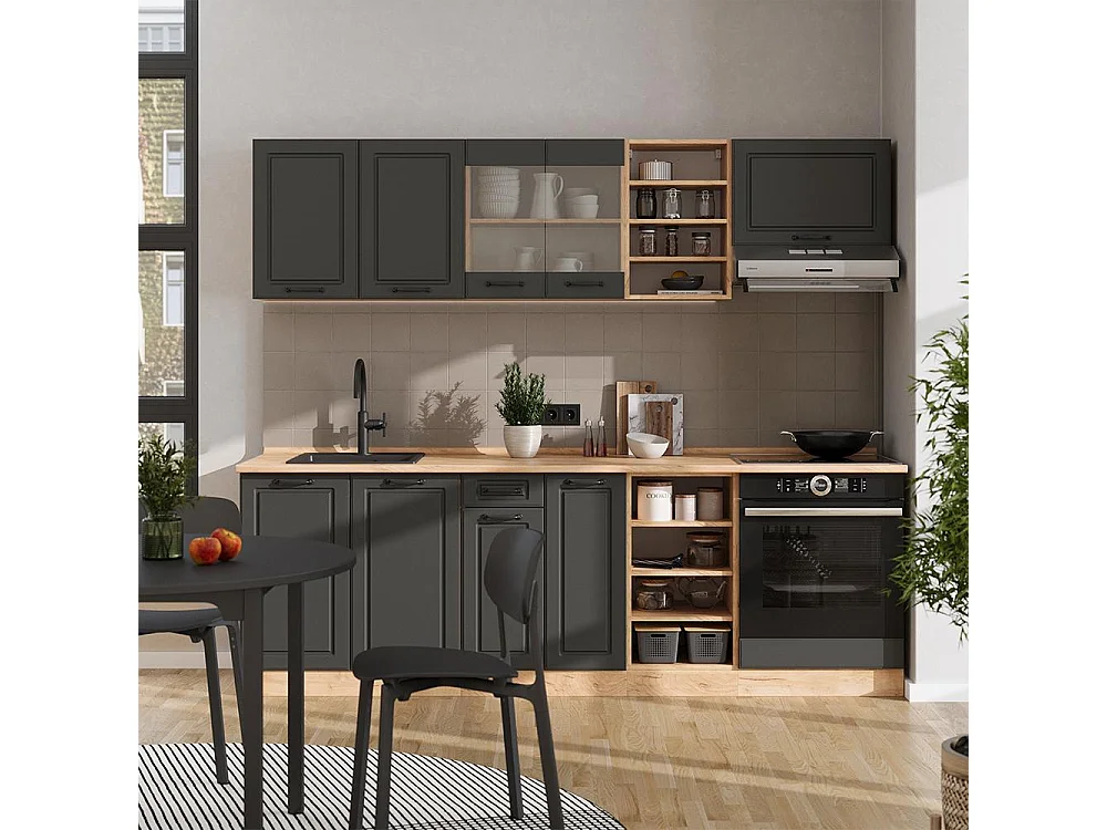 Cuisine anthracite campagne/chêne doré 240x60x81.6 r-line