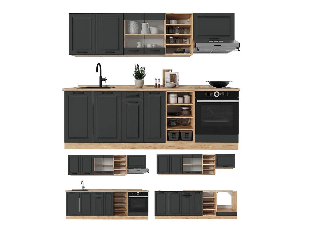 Cuisine anthracite campagne/chêne doré 240x60x81.6 r-line