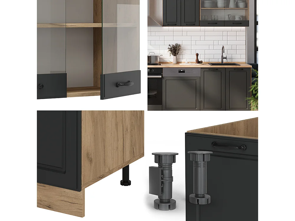 Cuisine anthracite campagne/chêne doré 300x46x81.6 r-line