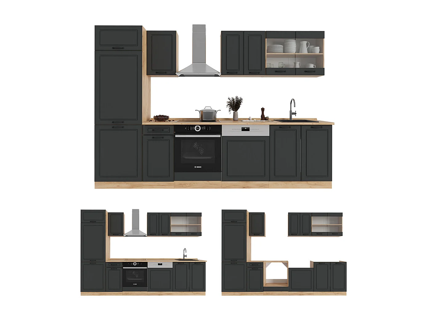 Cuisine anthracite campagne/chêne doré 300x46x81.6 r-line