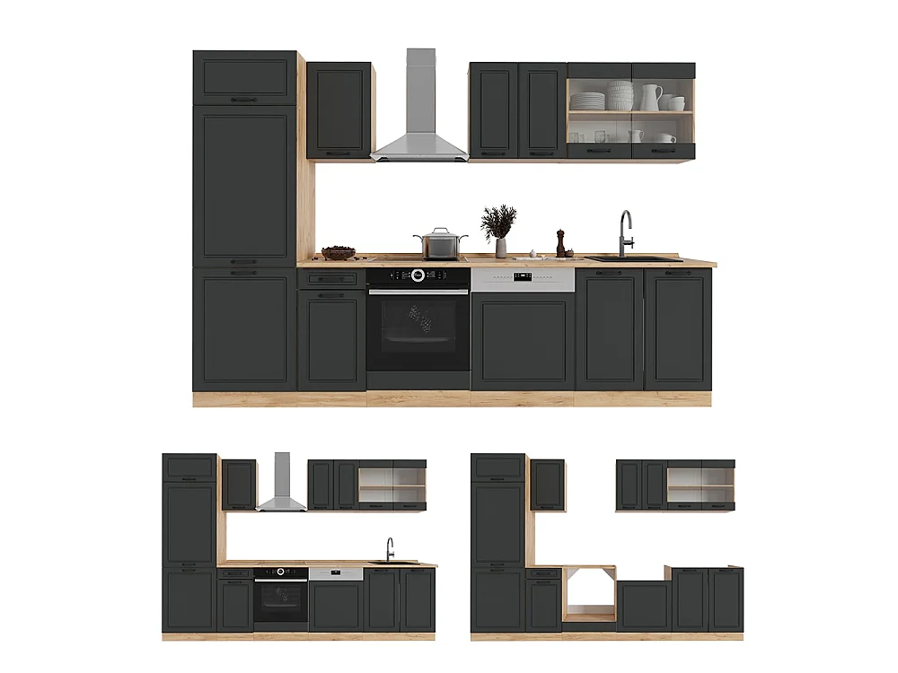 Cuisine anthracite campagne/chêne doré 300x46x81.6 r-line