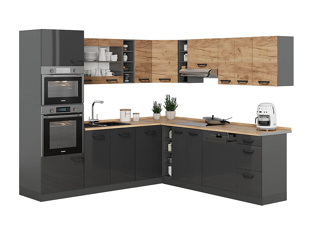 Cuisine en angle chêne doré/anthracite 247x60x81.6 r-line