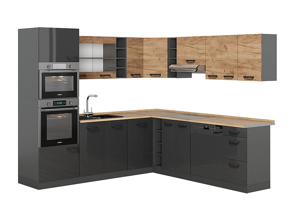 Cuisine en angle chêne doré/anthracite 247x60x81.6 r-line