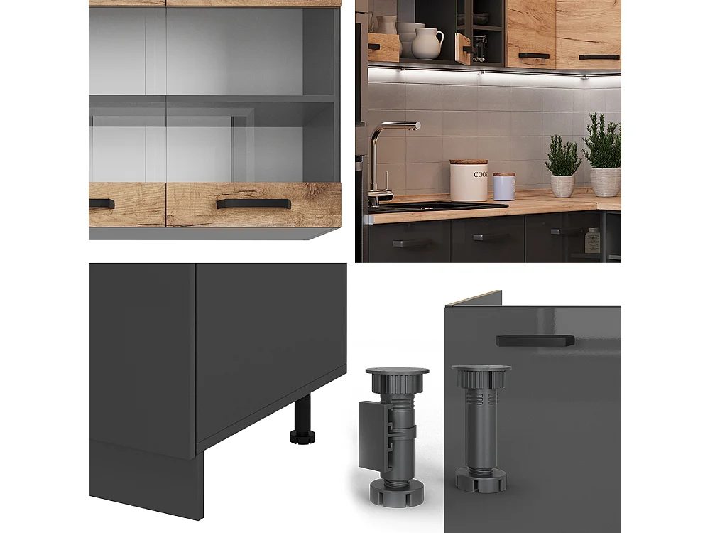 Cuisine en angle chêne doré/anthracite 247x60x81.6 r-line