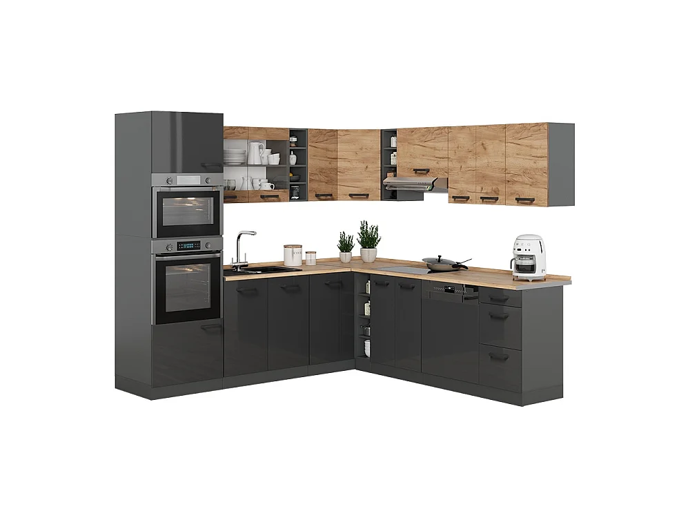 Kuchnia narożna antracyt-dąb goldkraft/antracyt 247x60x81.6 r-line