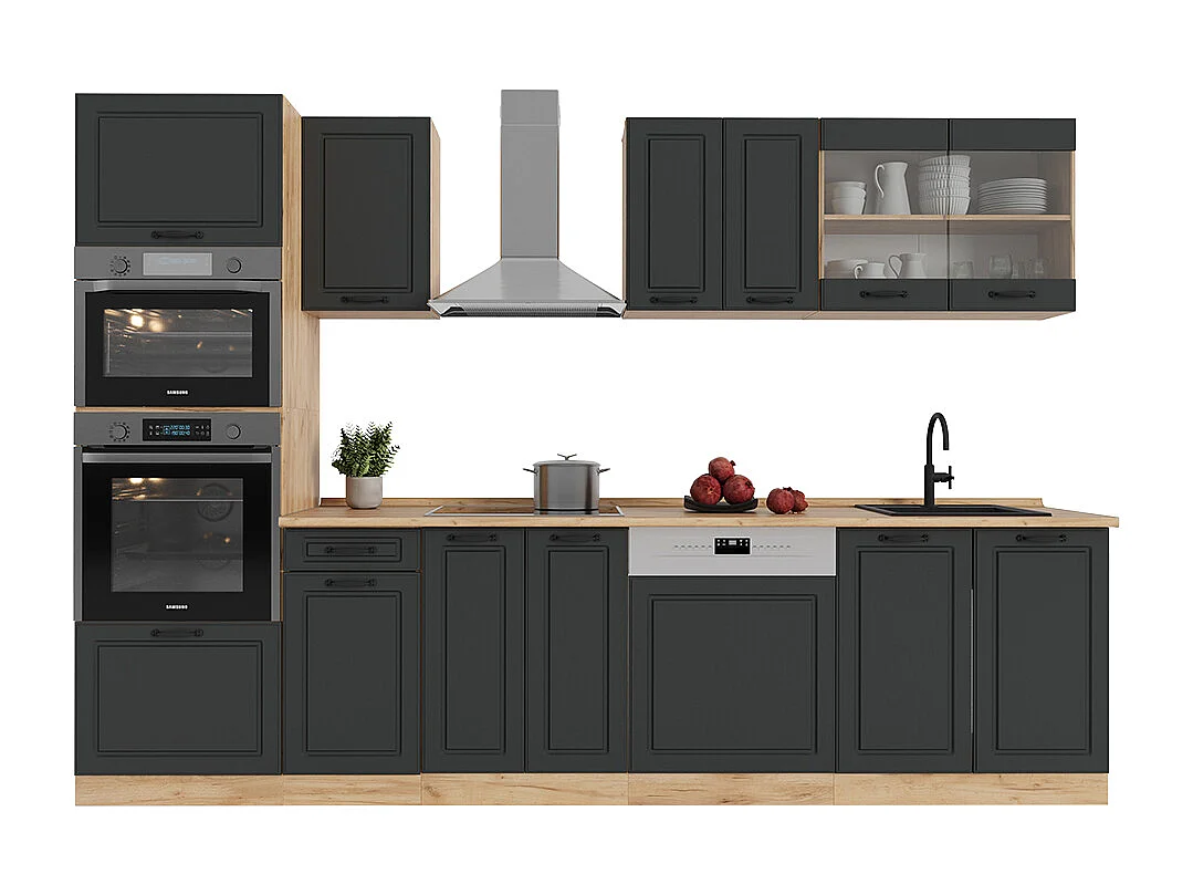 Køkkenrække antracit landhus/gyldent egetræ 300x60x81.6 r-line