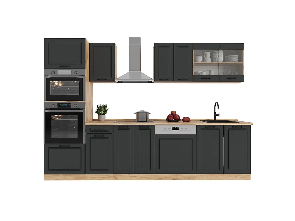 Cuisine anthracite campagne/chêne doré 300x60x81.6 r-line