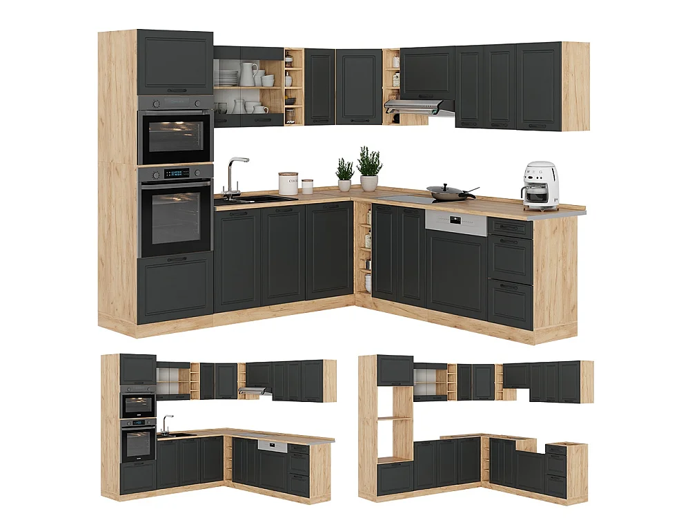 Cuisine en angle anthracite campagne/chêne de force doré 247x60x81.6 r-line