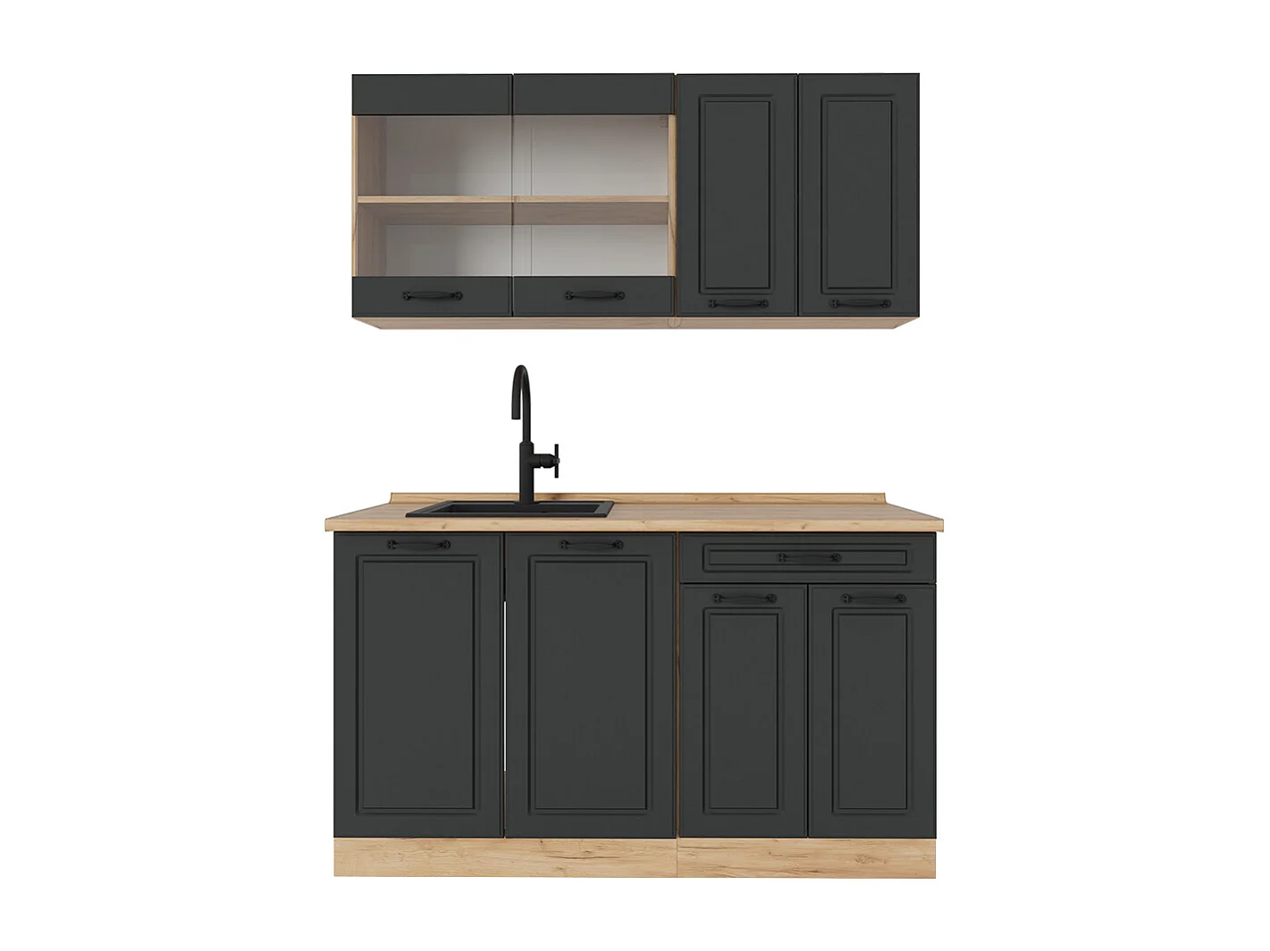 Cuisine anthracite campagne/chêne doré 140x46x81.6 r-line