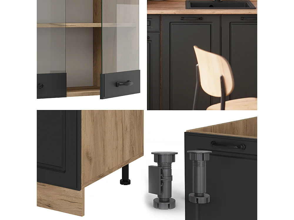 Cuisine anthracite campagne/chêne doré 140x46x81.6 r-line