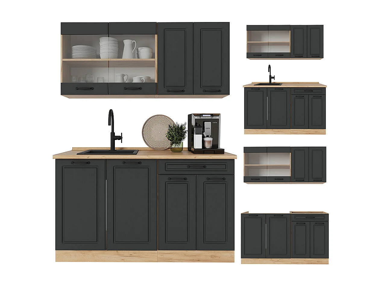 Cuisine anthracite campagne/chêne doré 140x46x81.6 r-line