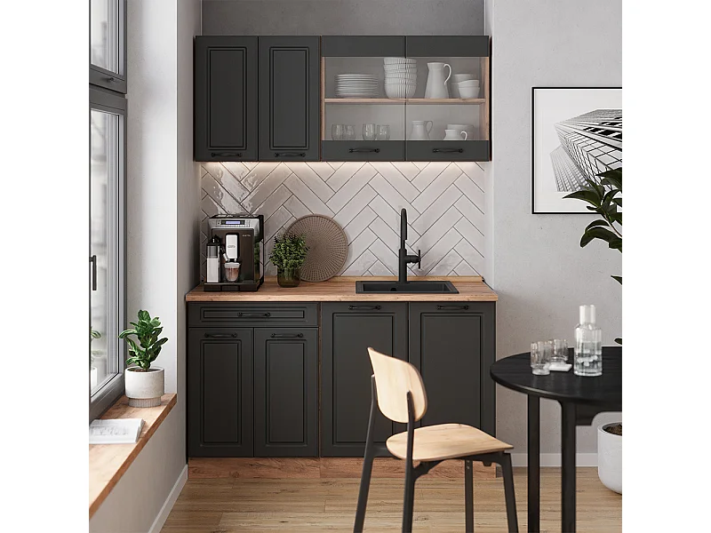 Cuisine anthracite campagne/chêne doré 140x46x81.6 r-line