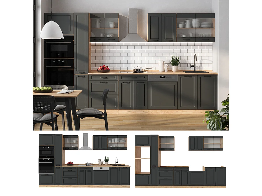Cuisine complète anthracite campagne/chêne doré 350x60x81.6 r-line