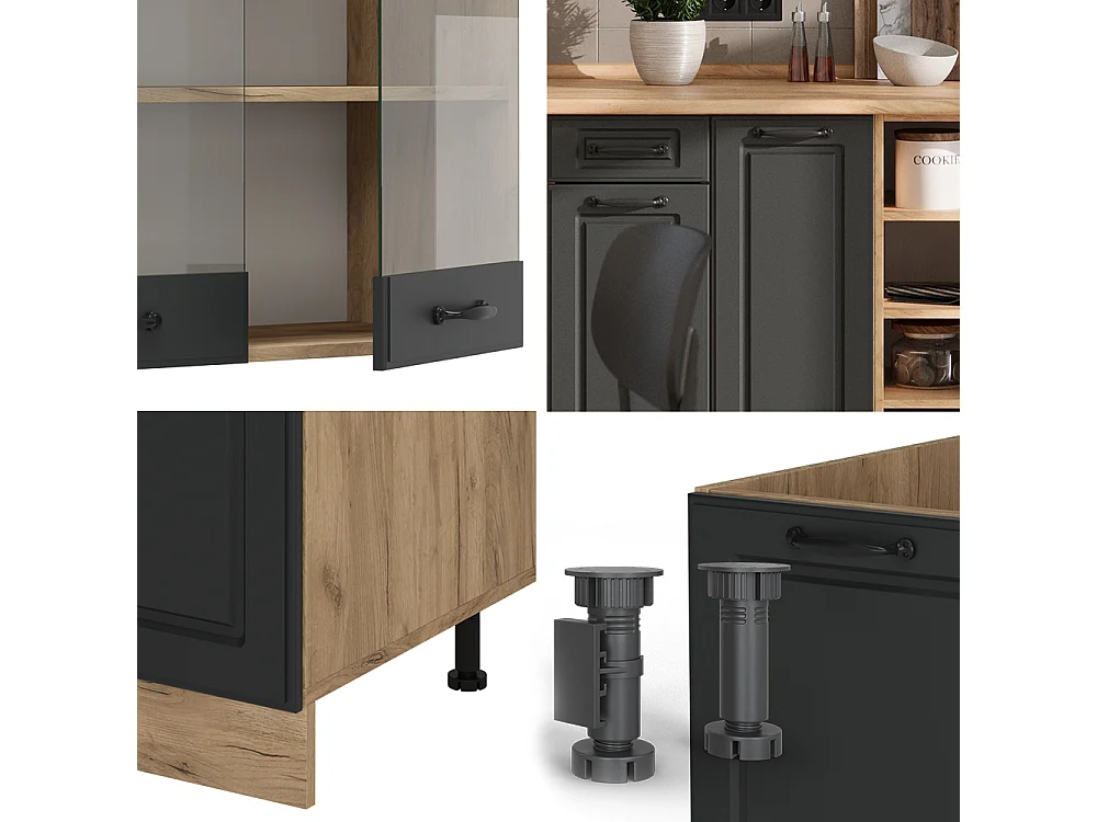 Cuisine anthracite campagne/chêne doré 240x46x81.6 r-line