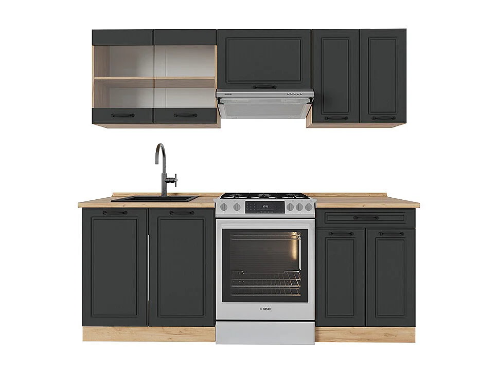 Cuisine anthracite campagne/chêne doré 200x46x81.6 r-line