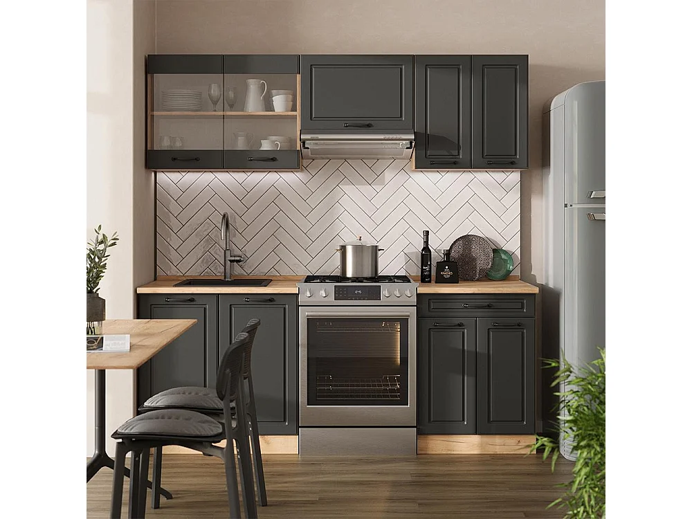 Cucina componibile Antracite rustico/rovere dorato 200x46x81.6 r-line
