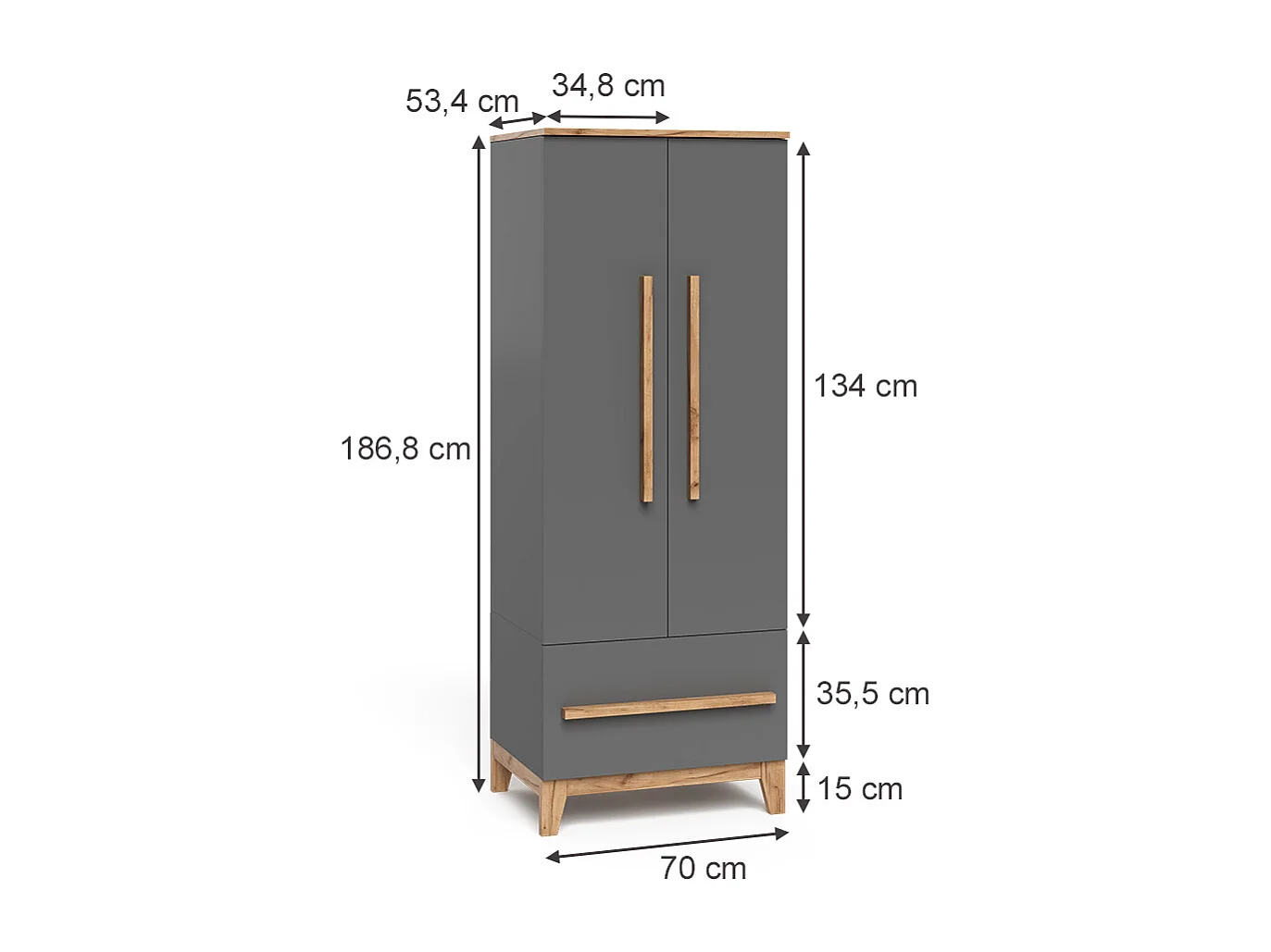 Børnegarderobe grå/artisan 70x53.4x186.8 malia