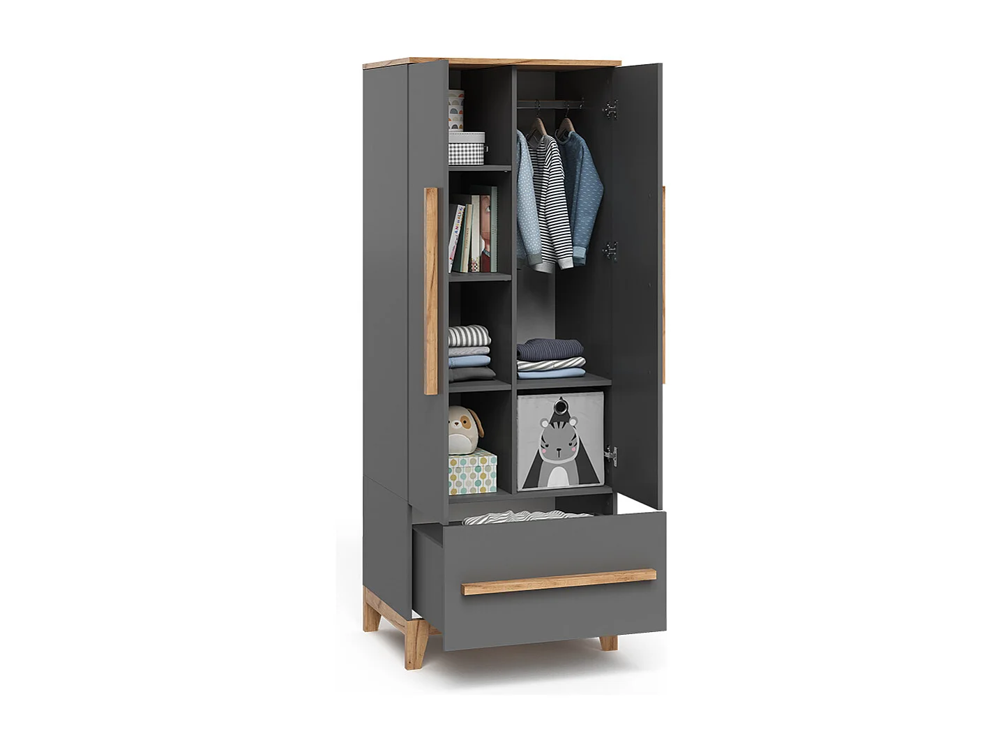 Børnegarderobe grå/artisan 70x53.4x186.8 malia