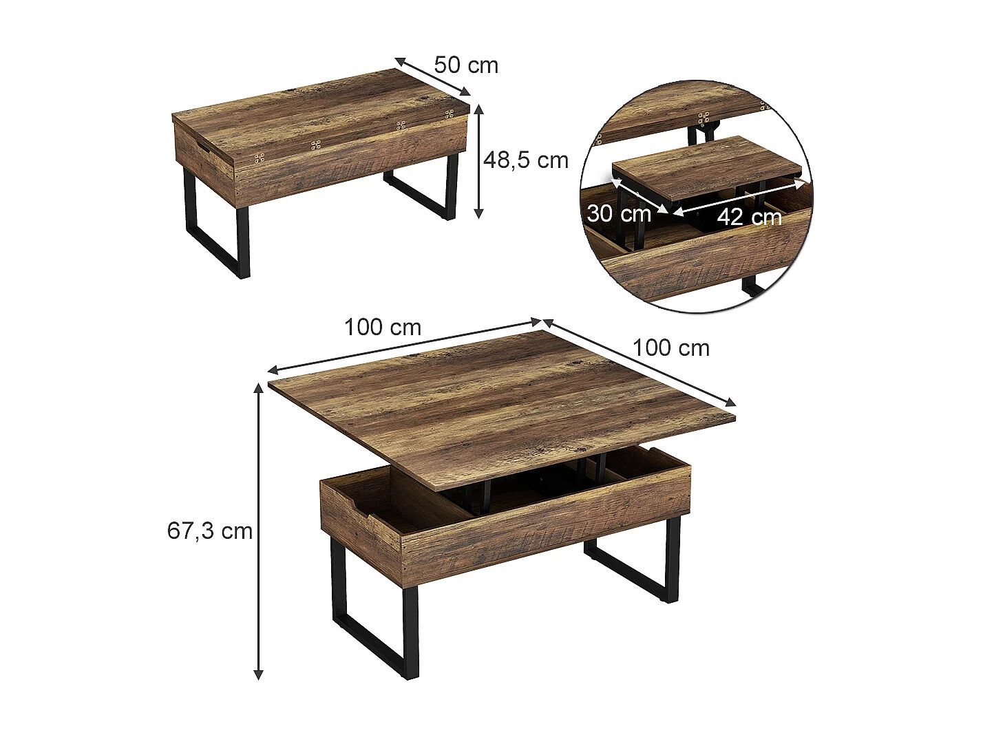 Couchtisch eiche rustikal 100x50x48.5 lifty