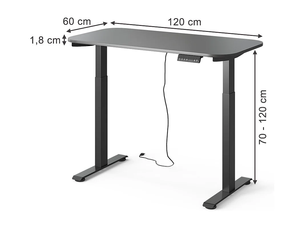 höhenverstellbarer elektrischer Schreibtisch schwarz/anthrazit 120x60x120 elevate