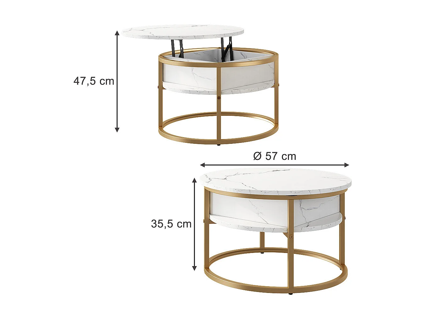 Coffee table white marble 57x57x47.5 marlo