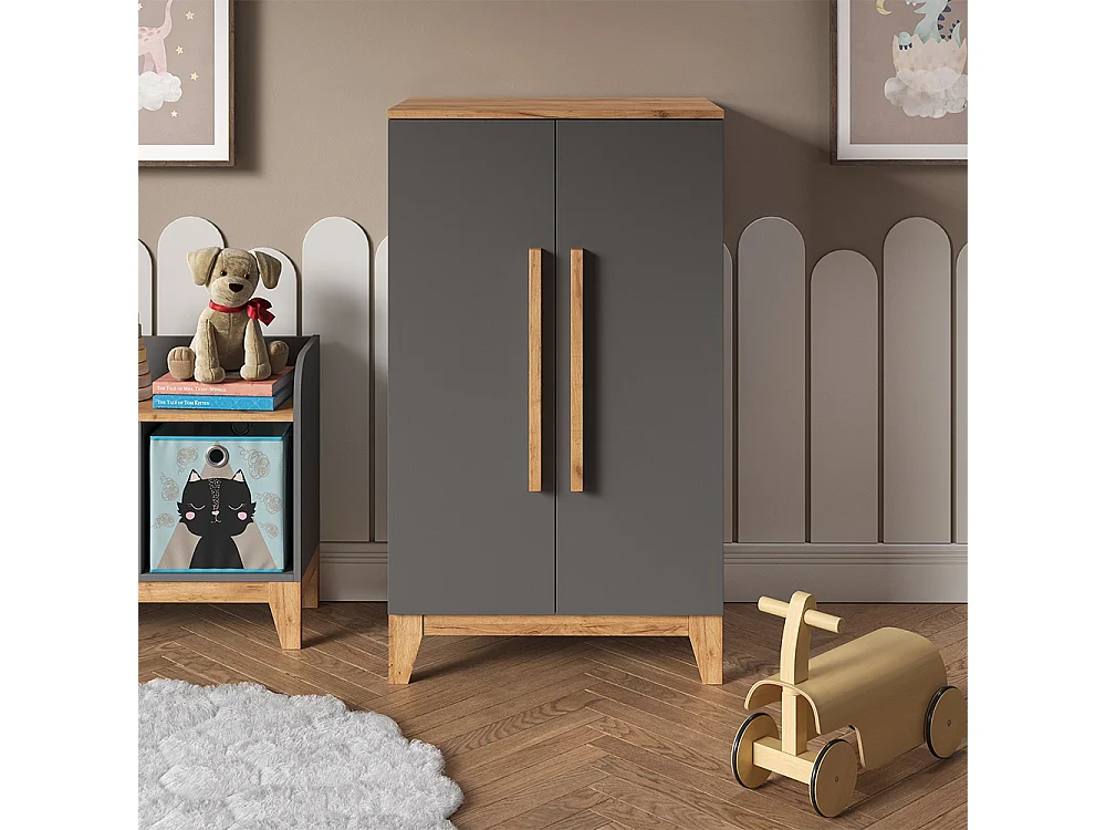 Kinderkleiderschrank grau/artisan 70x53.4x120 malia