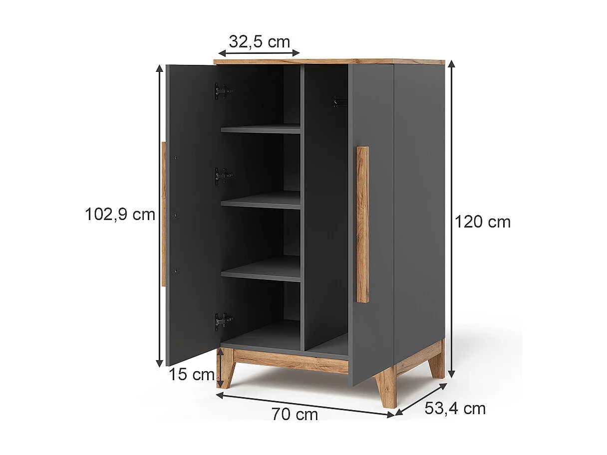 Kinderkleiderschrank grau/artisan 70x53.4x120 malia
