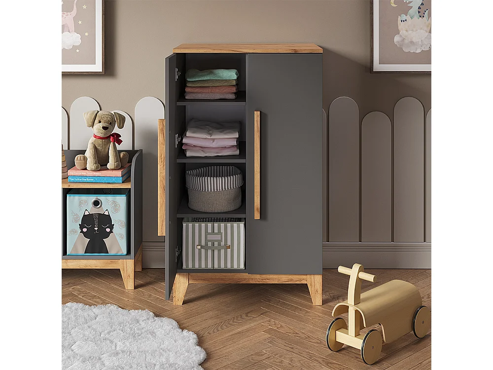 Kinderkleiderschrank grau/artisan 70x53.4x120 malia