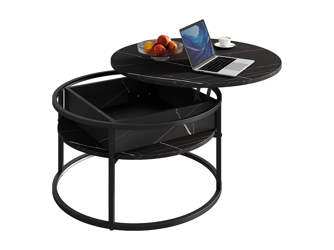 Couchtisch schwarz/marmor-weiß 77x77x52 marlo