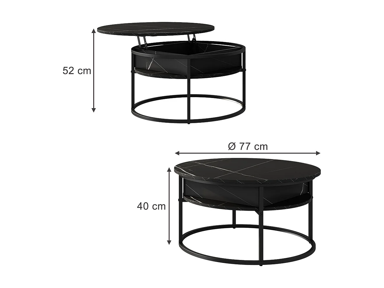 Coffee table black/marble-white 77x77x52 marlo