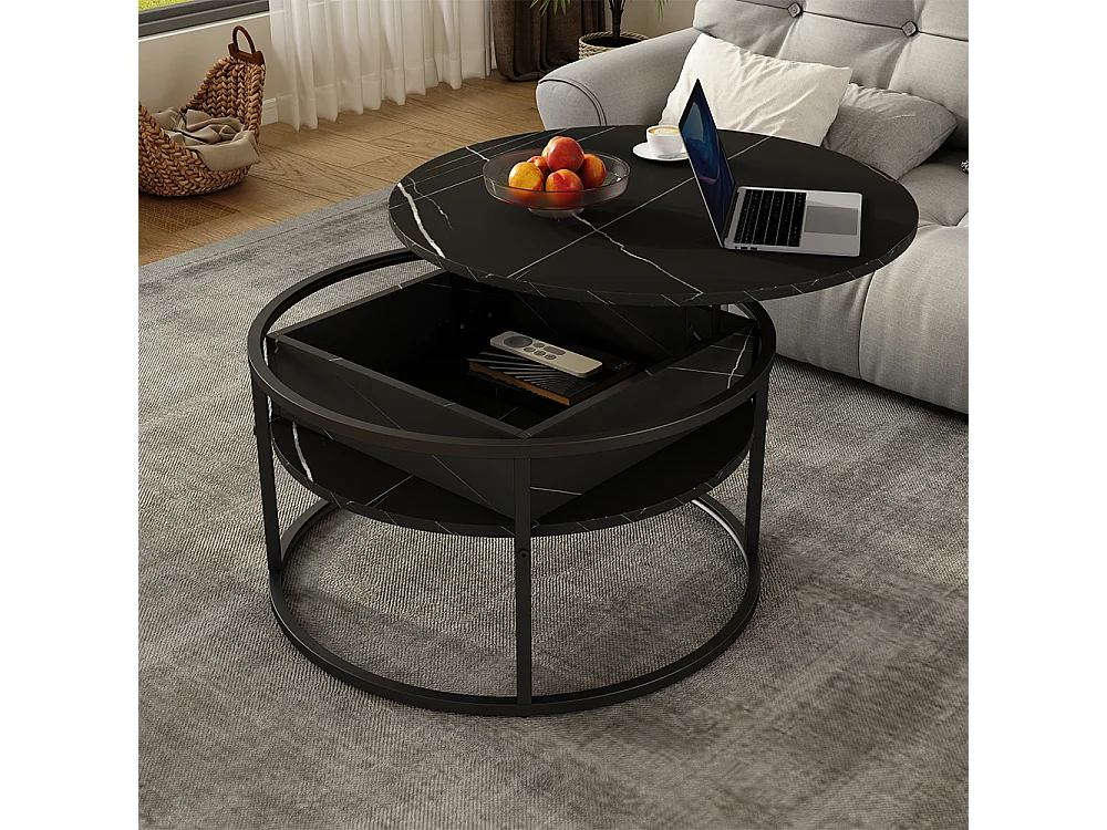 Coffee table black/marble-white 77x77x52 marlo