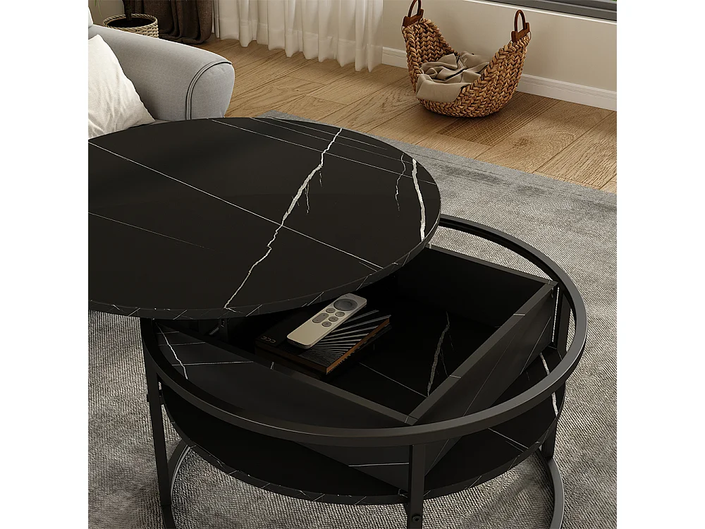 Coffee table black/marble-white 77x77x52 marlo