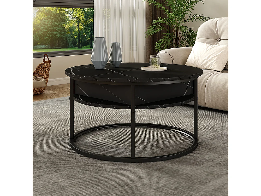 Coffee table black/marble-white 77x77x52 marlo