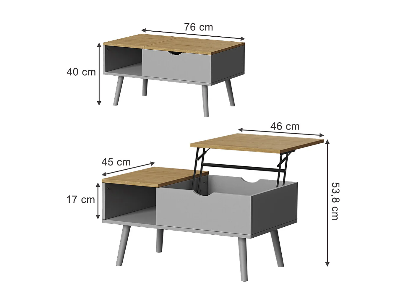 Table basse gris 76x45x40 stora