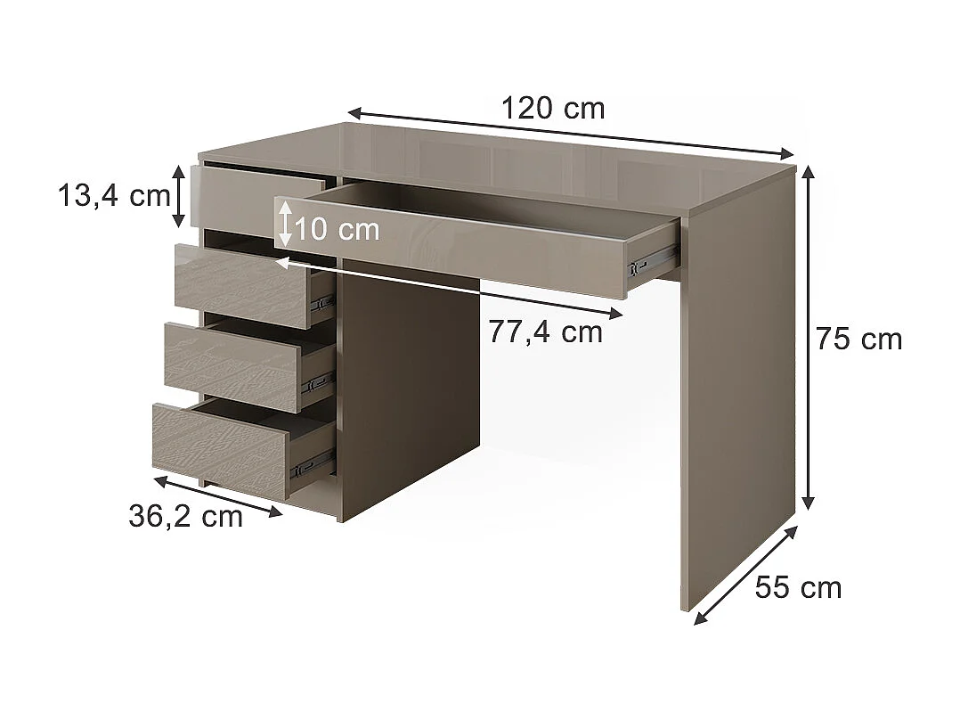 Bureau gris brillant 55x120x75 sherry