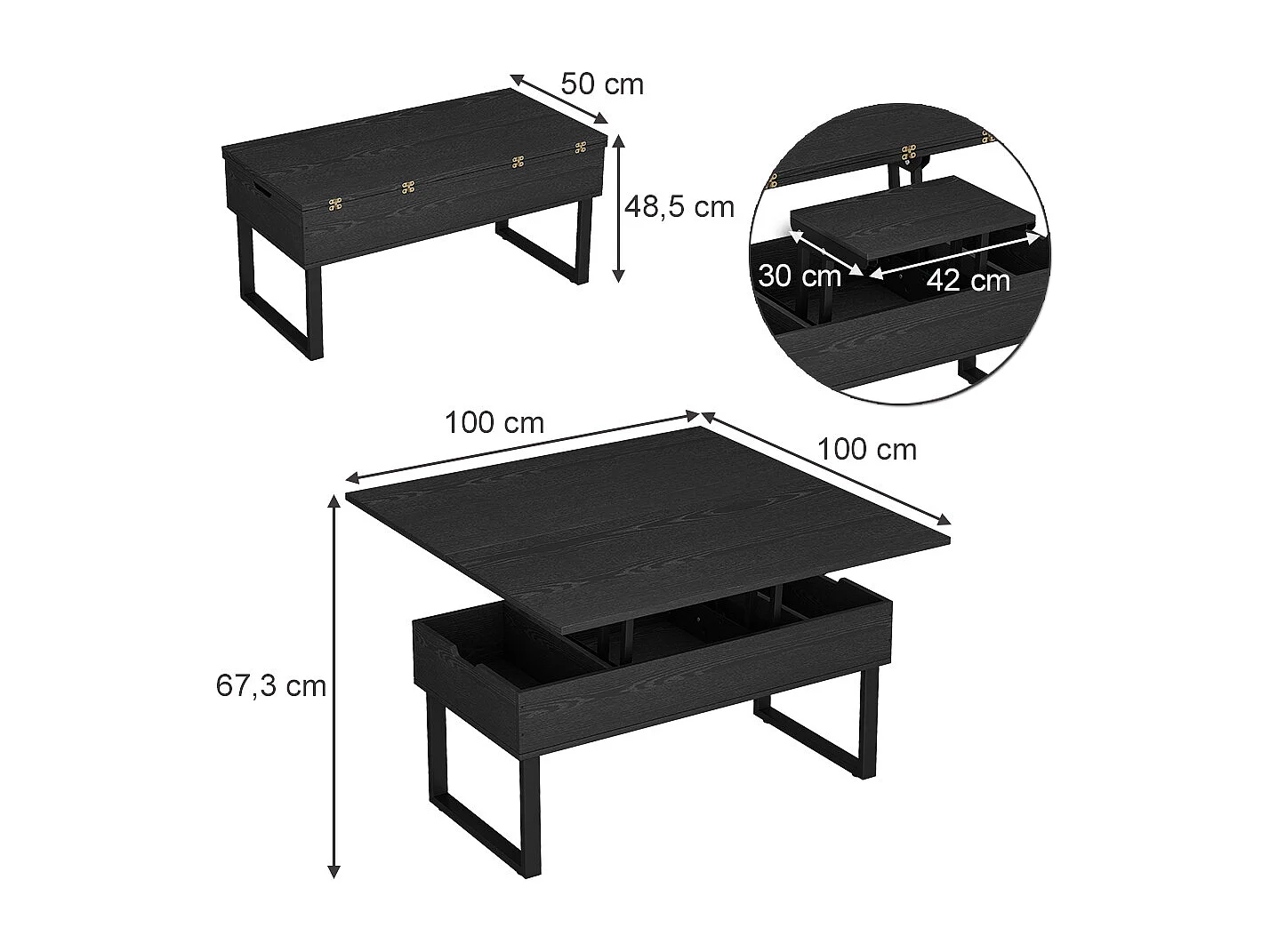 Coffee table black 100x50x48.5 lifty