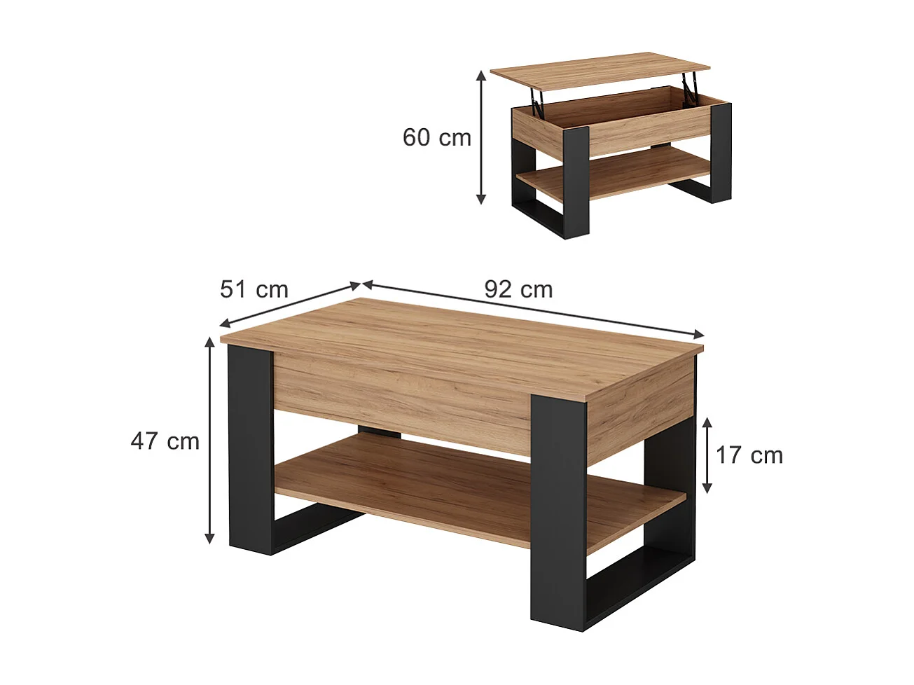 Coffee table oak/anthracite 92x51x47 lifto