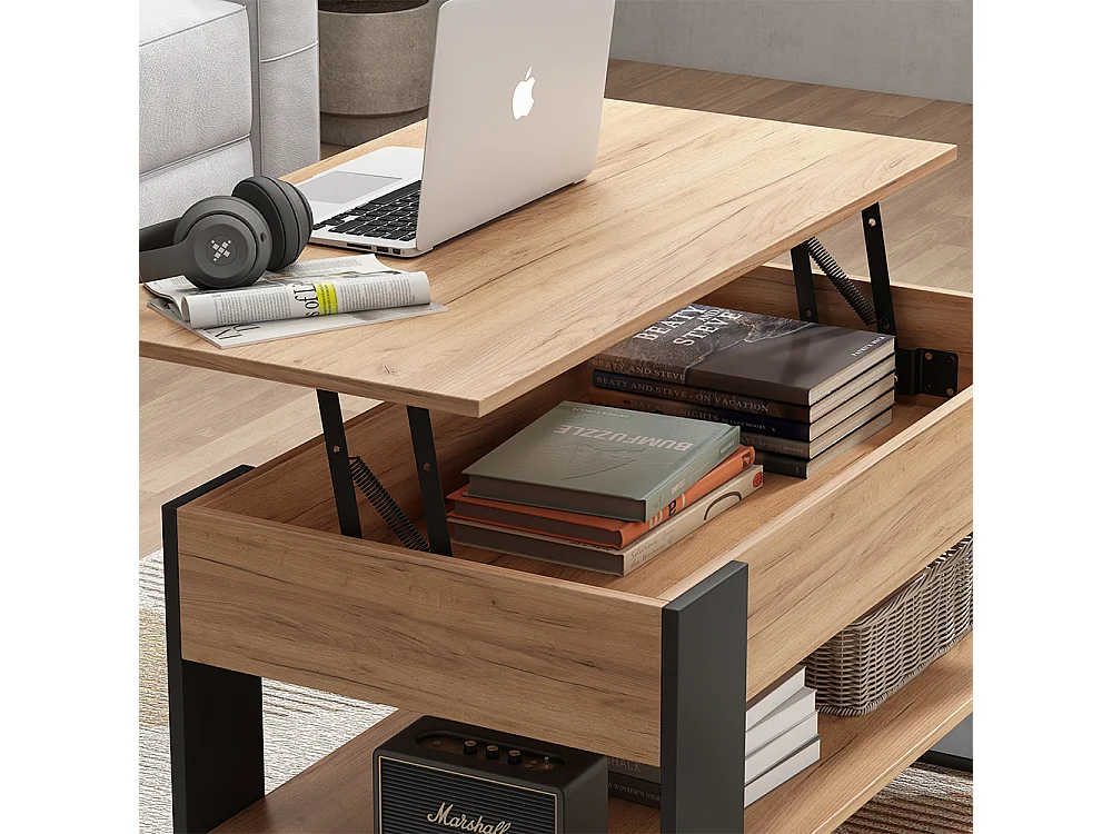 Coffee table oak/anthracite 92x51x47 lifto