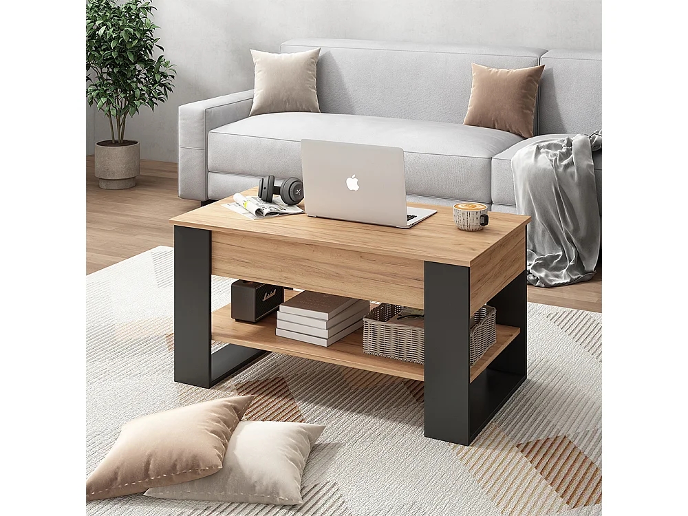 Coffee table oak/anthracite 92x51x47 lifto