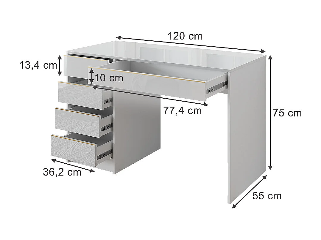 Schreibtisch weiß hochglanz 55x120x75 sherry
