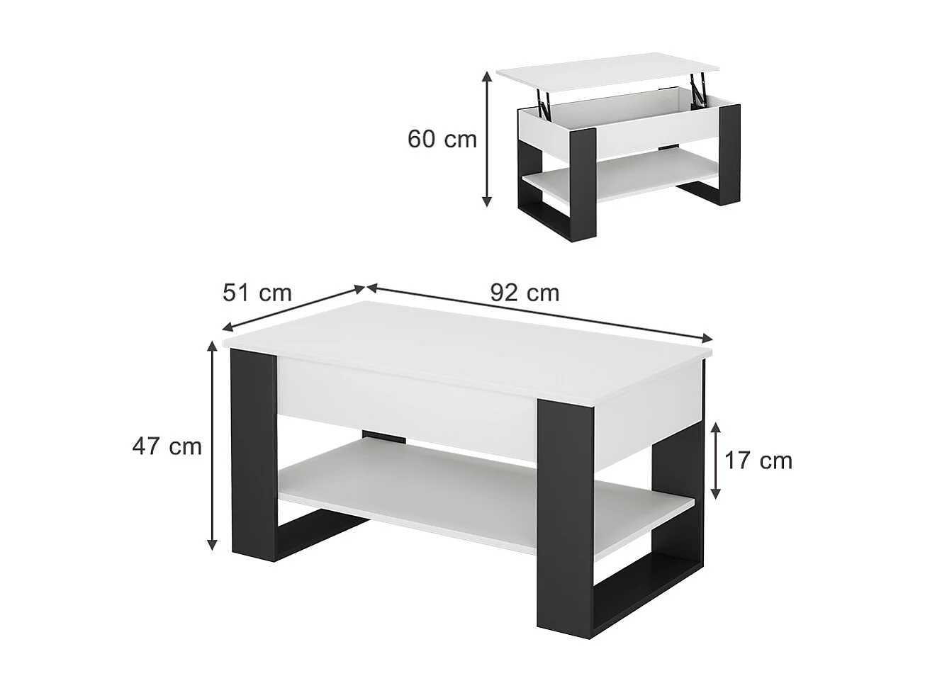 Coffee table white/anthracite 92x51x47 lifto