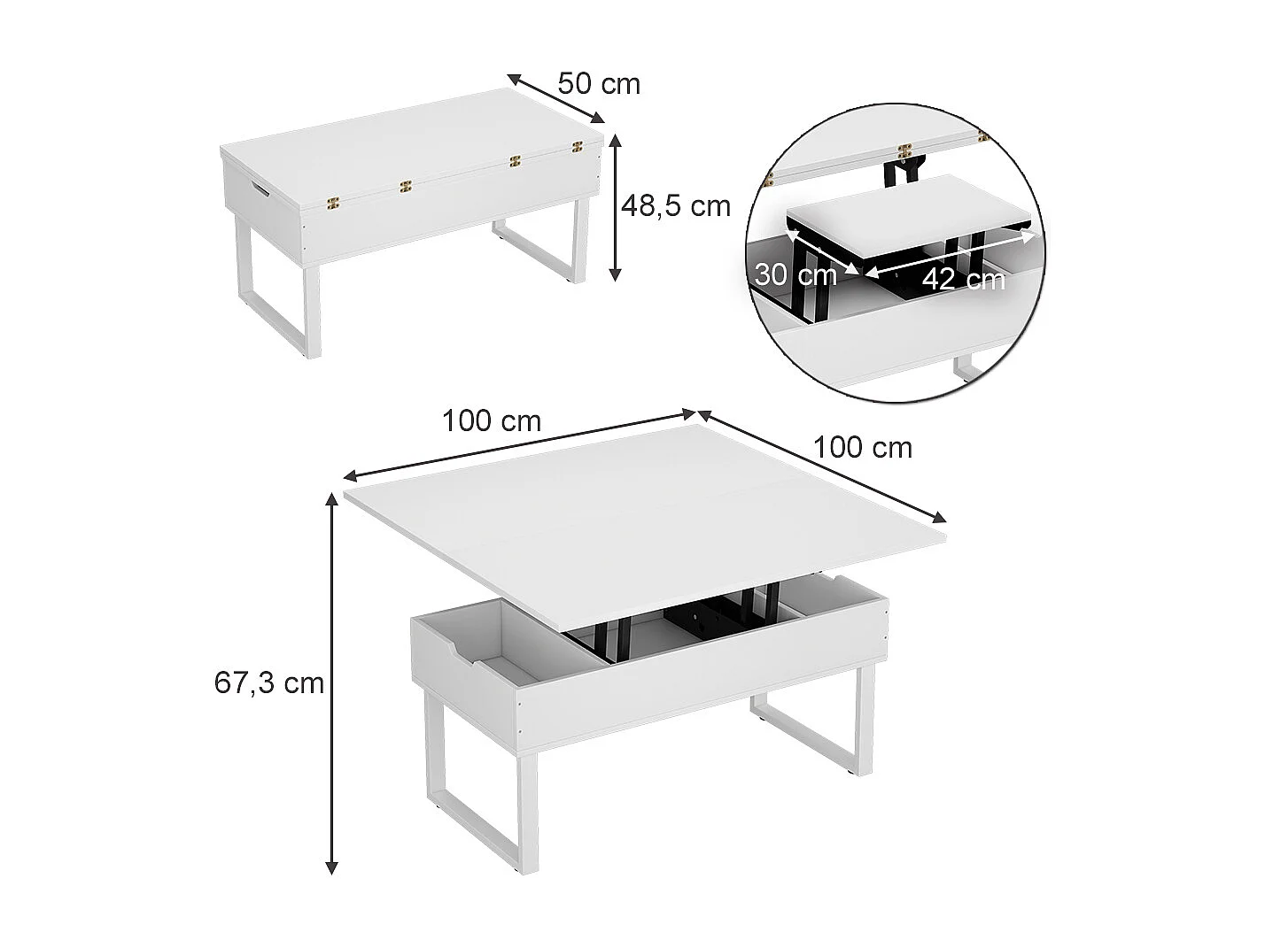 Coffee table white 100x50x48.5 lifty