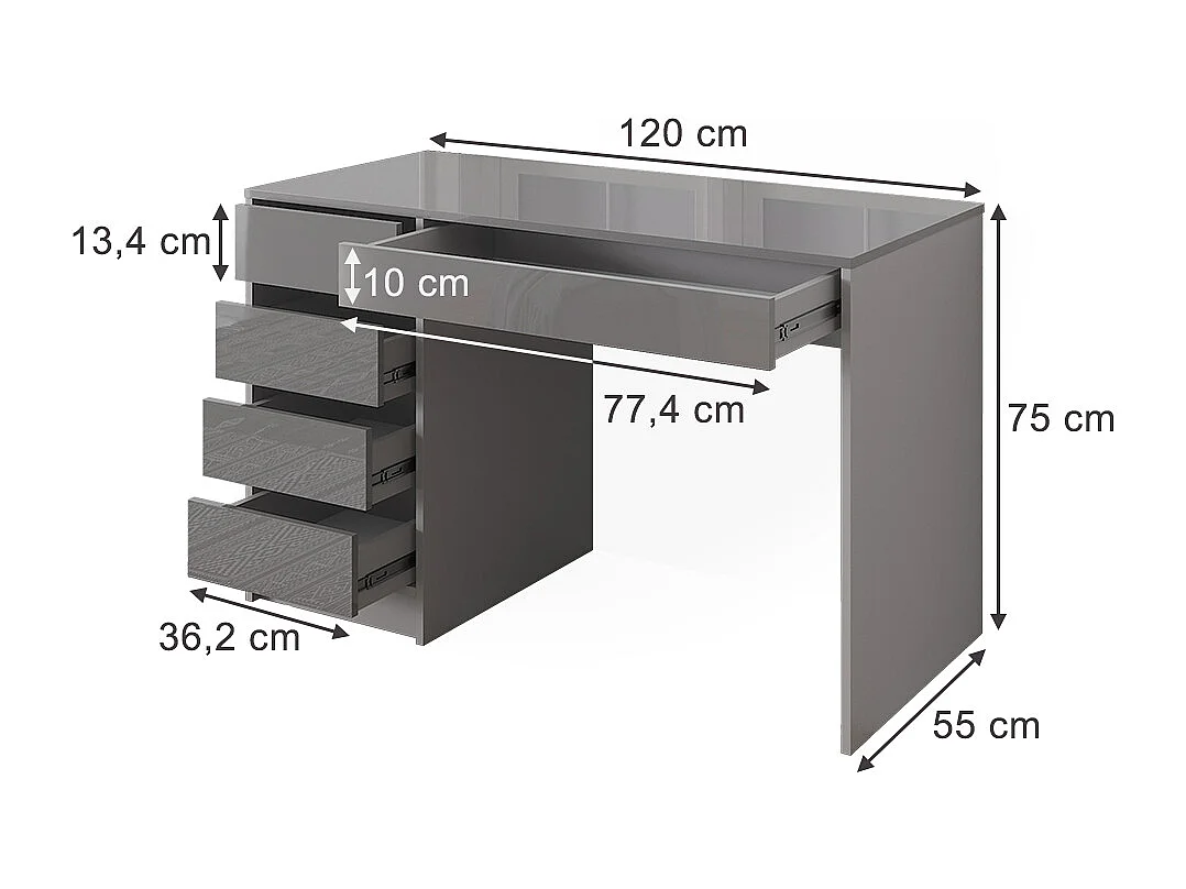 Scrivania grigio lucido 55x120x75 sherry