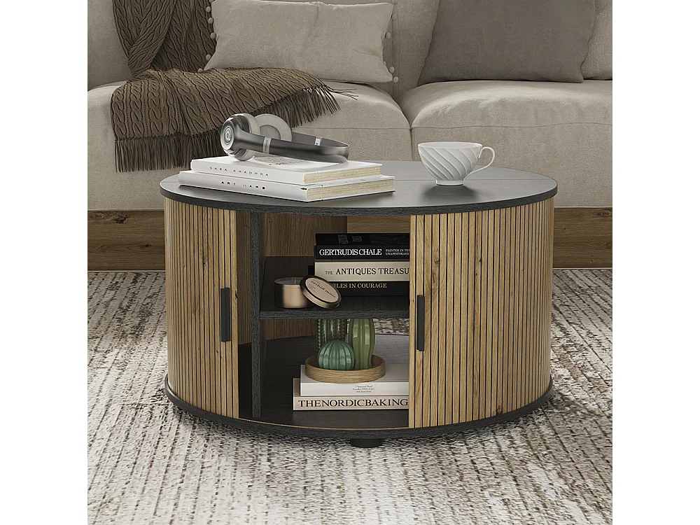 Coffee table oak/black 80x80x45 selva